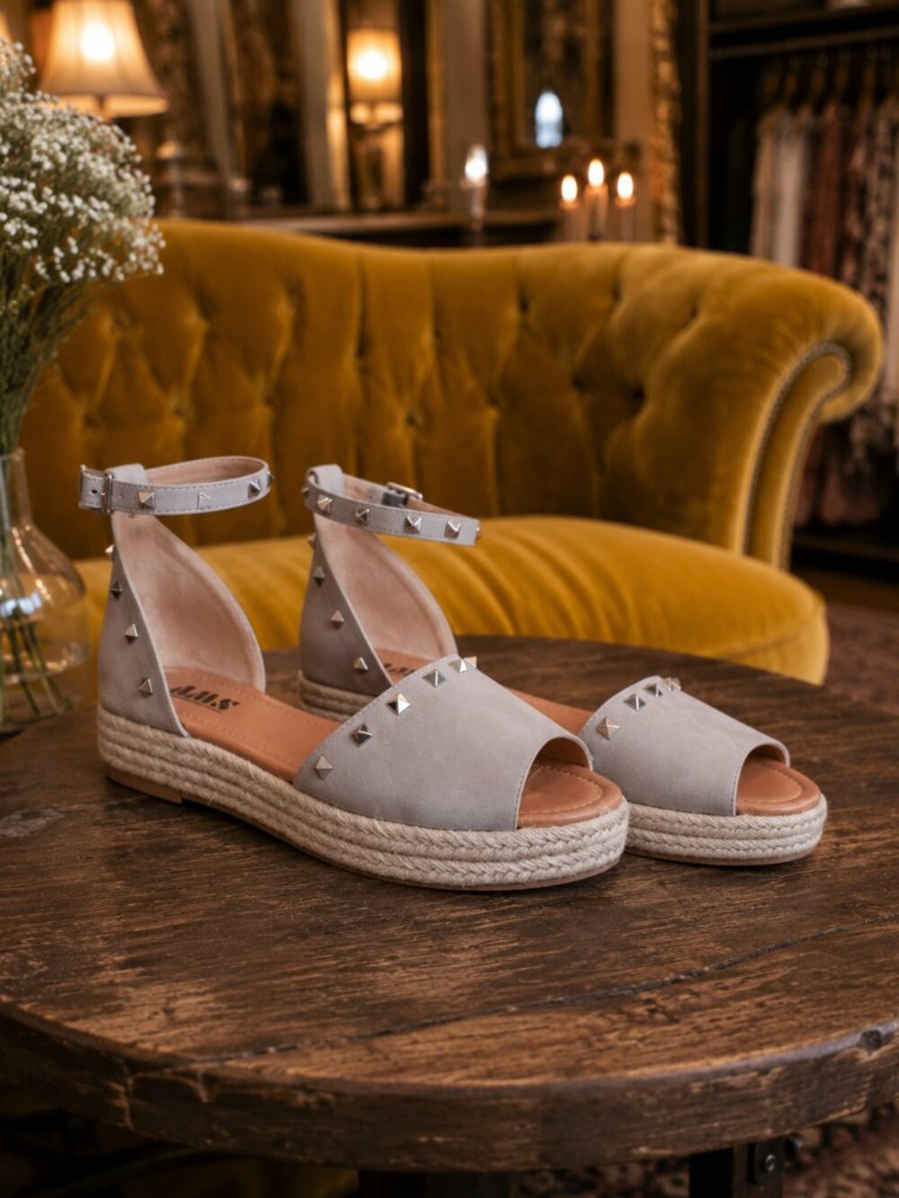 Studded Spike Espadrille Platform Sandals LIGHT GRAY - Picture 2 of 11